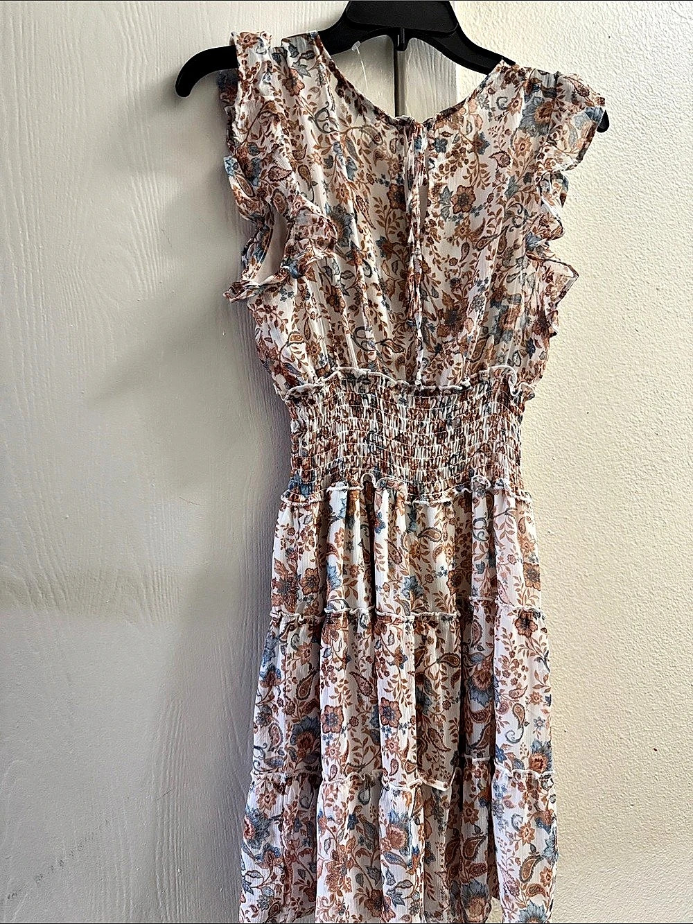 Trixxi Floral Ruffle Mini Dress in Cream & Brown Size Medium